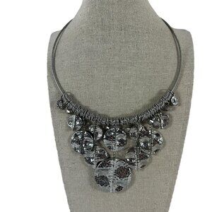 Premier Designs Choker Bib Necklace Silver Tone Graduated Hammered Discs